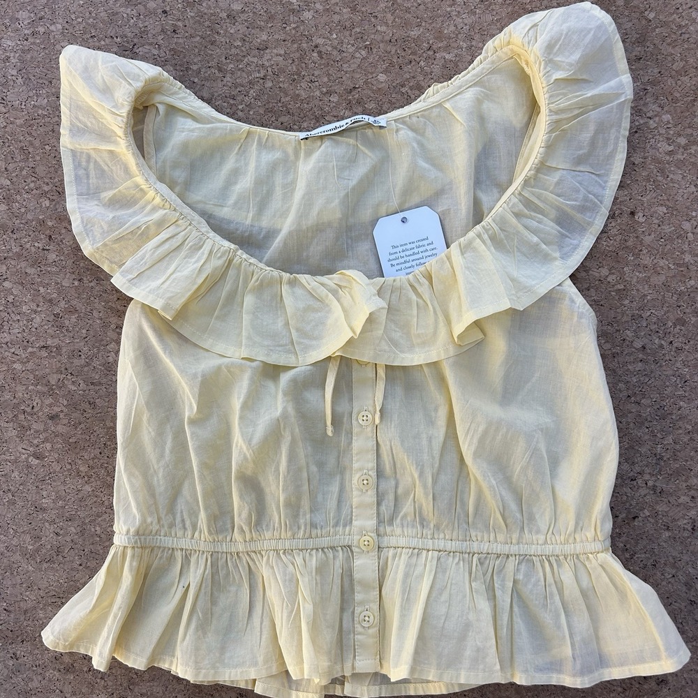 New Abercrombie & Fitch Shirt Flutter Shoulder Cotton Peasant Babydoll XS Butter